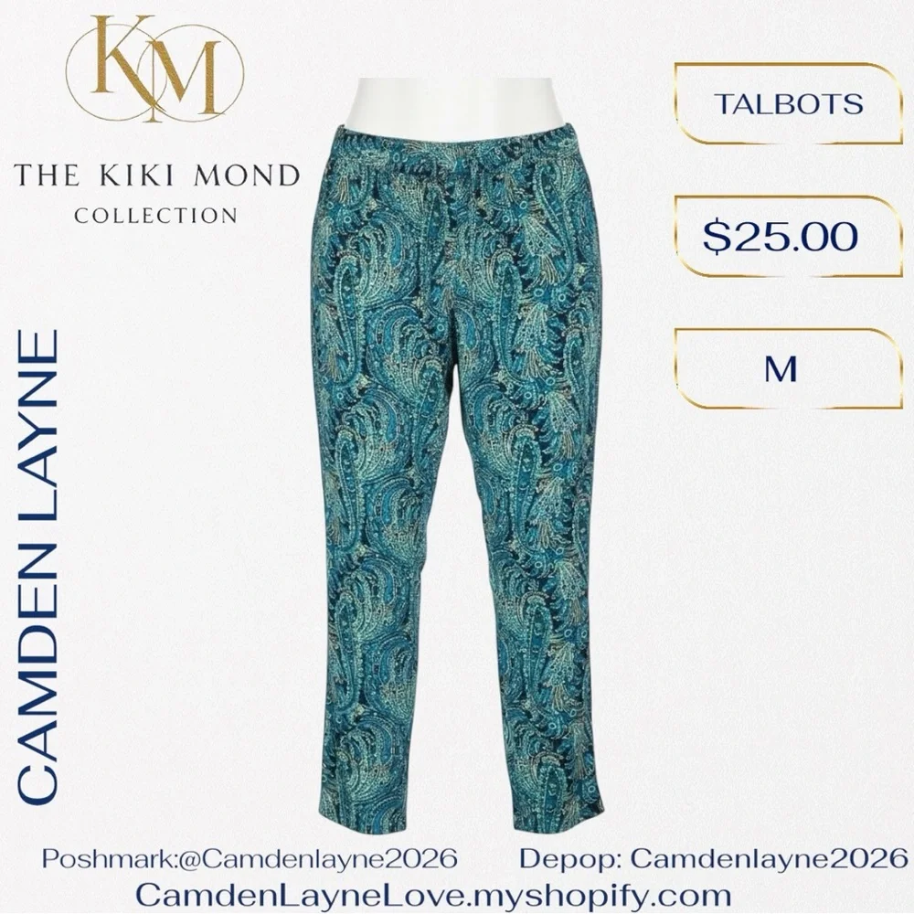 Talbots Blue Paisley Wide Leg Pants - Picture 3 of 7
